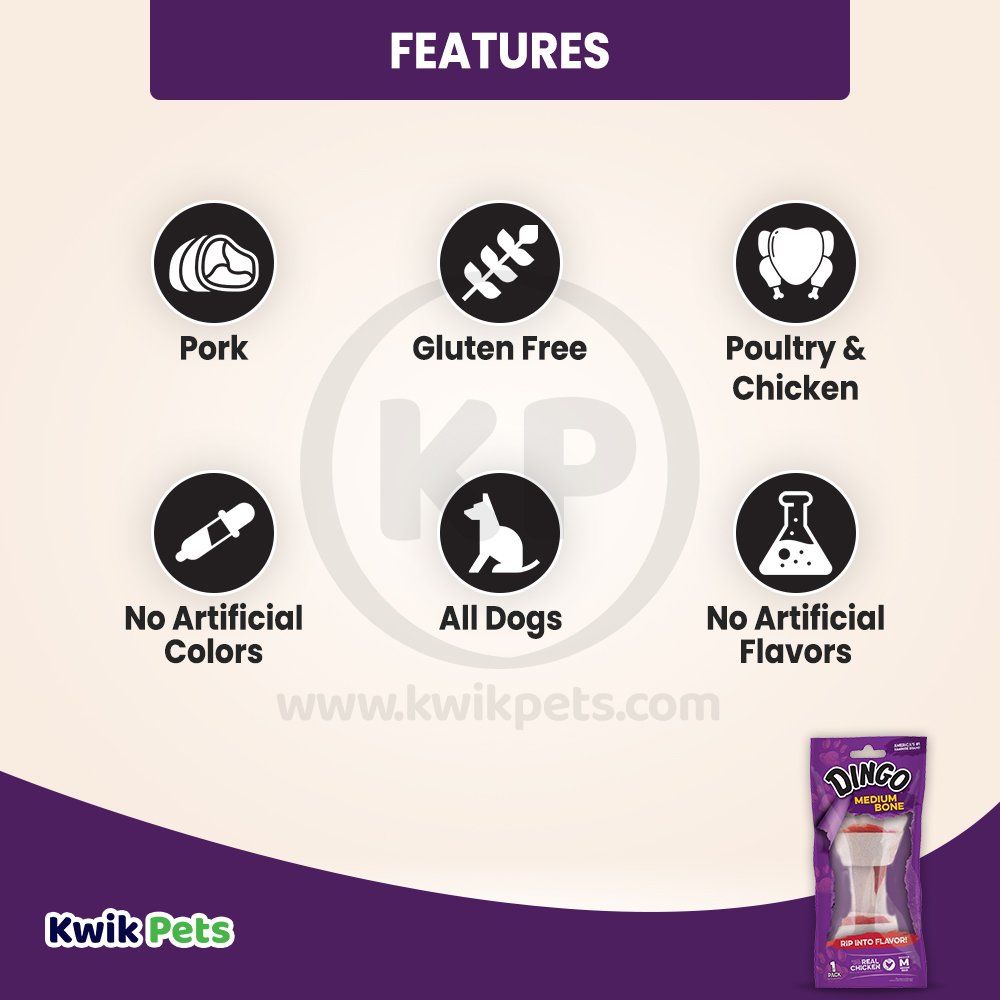 Dingo Medium Rawhide Bone Chicken 1 pk, Dingo