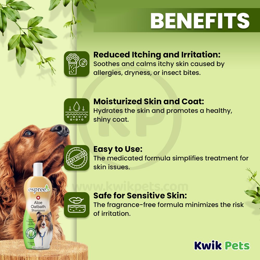 Espree Aloe Oatbath Medicated Shampoo Fragrance Free for Dogs & Cats 20-oz, Kwik Pets