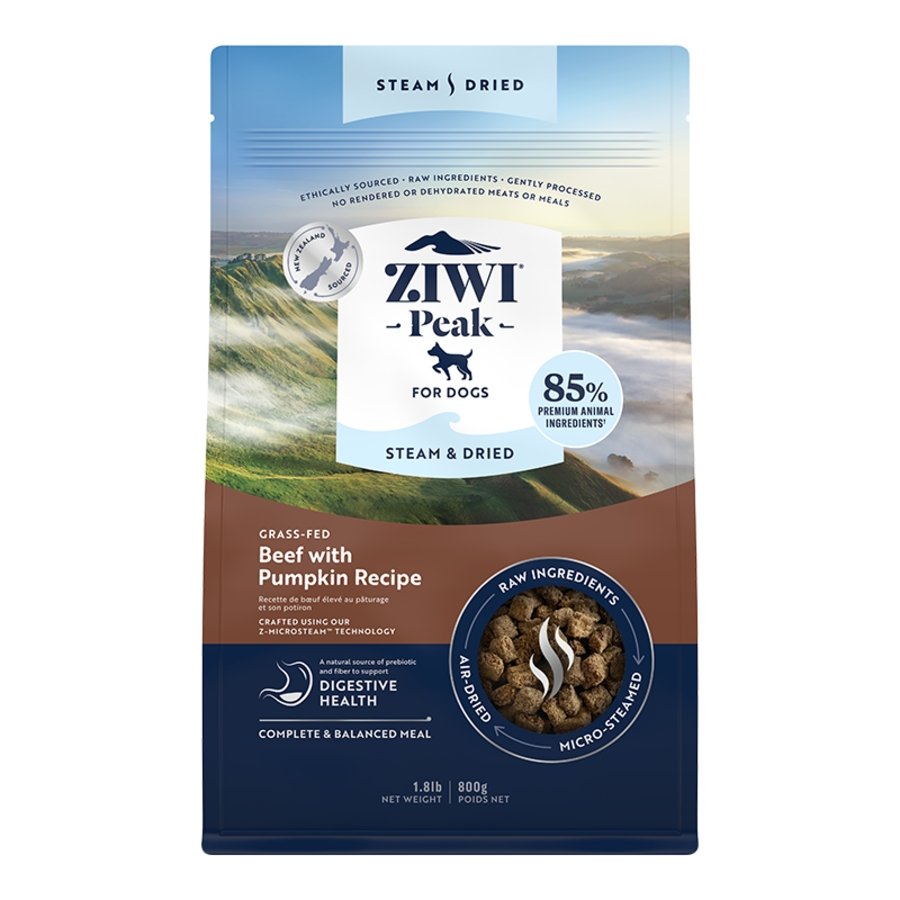 Ziwi Peak Steam & Dried Dog Food Grass-fed Beef with Pumpkin Recipe 1.8-lb, Kwik Pets