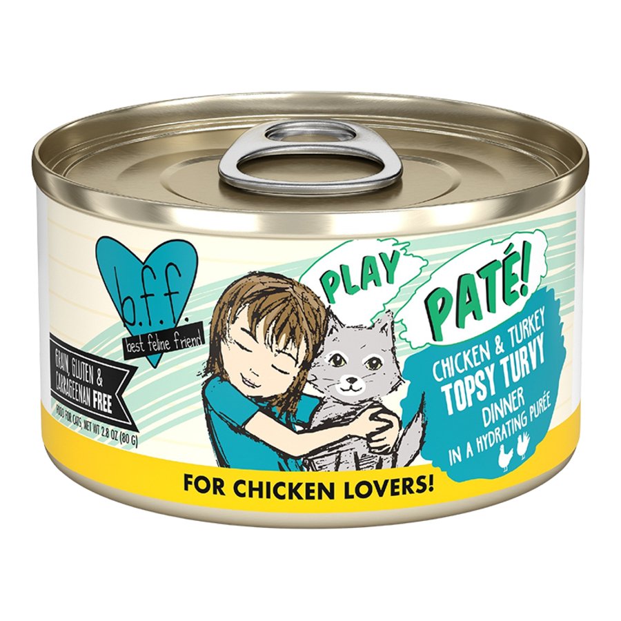 Weruva B.F.F. PLAY Paté Chicken & Turkey Topsy Turvy Dinner in a Hydrating Purée Wet Cat Food 2.8-oz, Kwik Pets