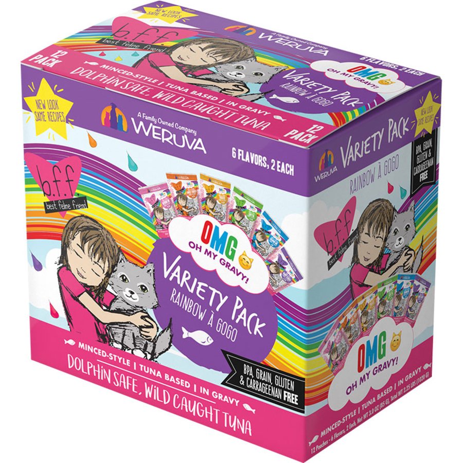 Weruva B.F.F. OMG Rainbow À Gogo Variety Pack Wet Cat Food 3-oz Pouches 12 Count, Kwik Pets