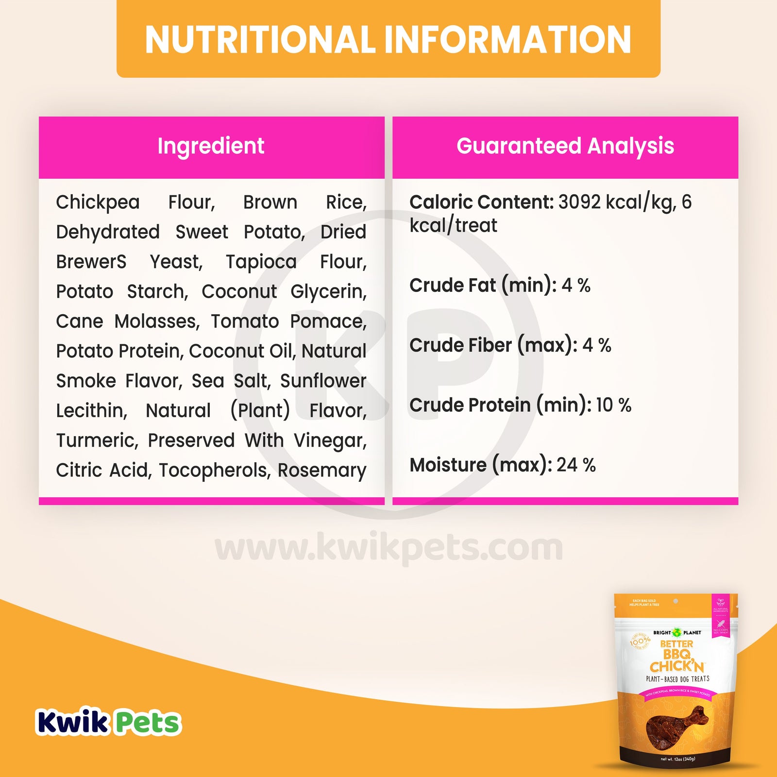 Information about Bright Planet Better BBQ Chick'n Plant-Based Dog Treats 12-oz