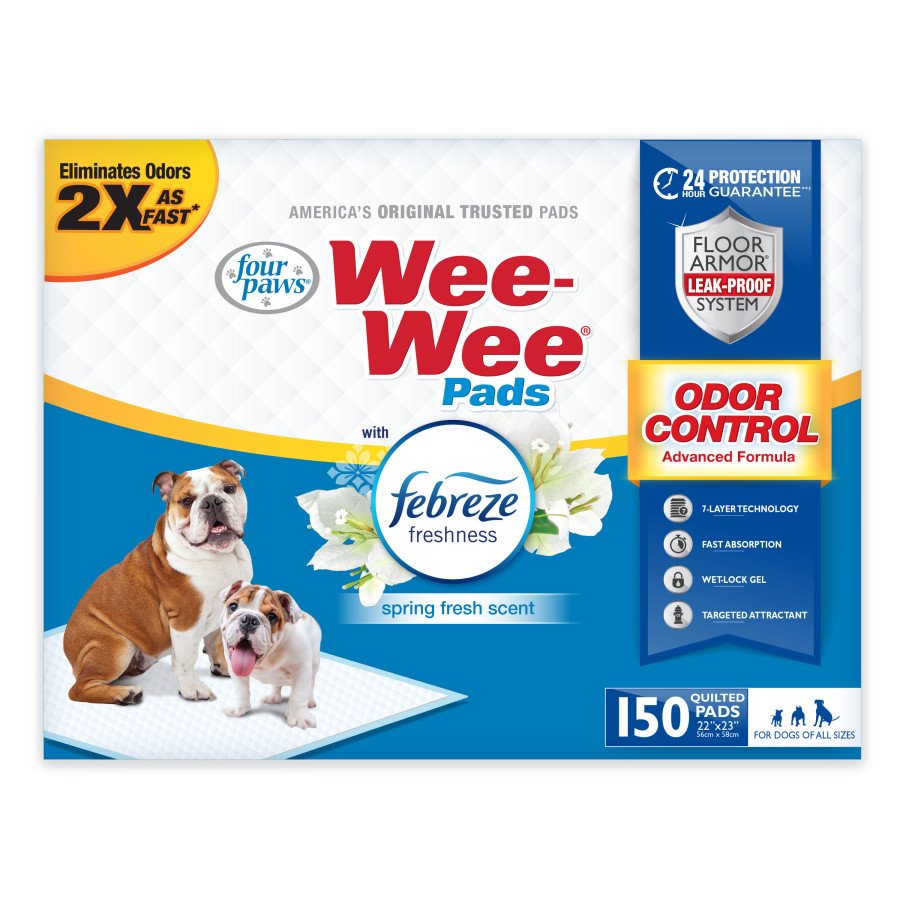 Four Paws Wee-Wee Odor Control Dog Training Pads with Febreze Freshness 150 Count 22 in X 23 in