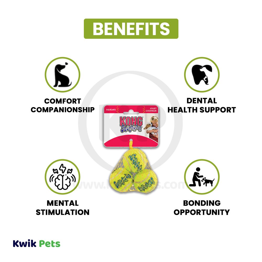 KONG Air Dog Squeakair Tennis Ball Dog Toy X-Small 3 Count, Kwik Pets