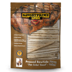 Savory Prime Pressed Rawhide Twist Sticks White 5-in 100 Count