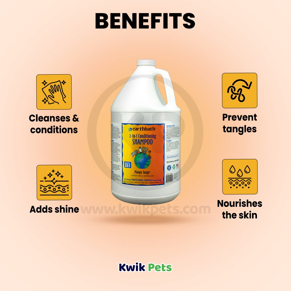 Benefits of Earthbath 2-in-1 Conditioning Pet Shampoo Mango Tango 128-oz