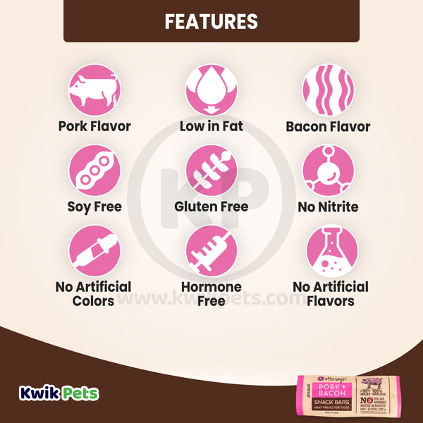 Etta Says! Meat Snack Bar Pork & Bacon Dog Treats 1.5-oz, Kwik Pets