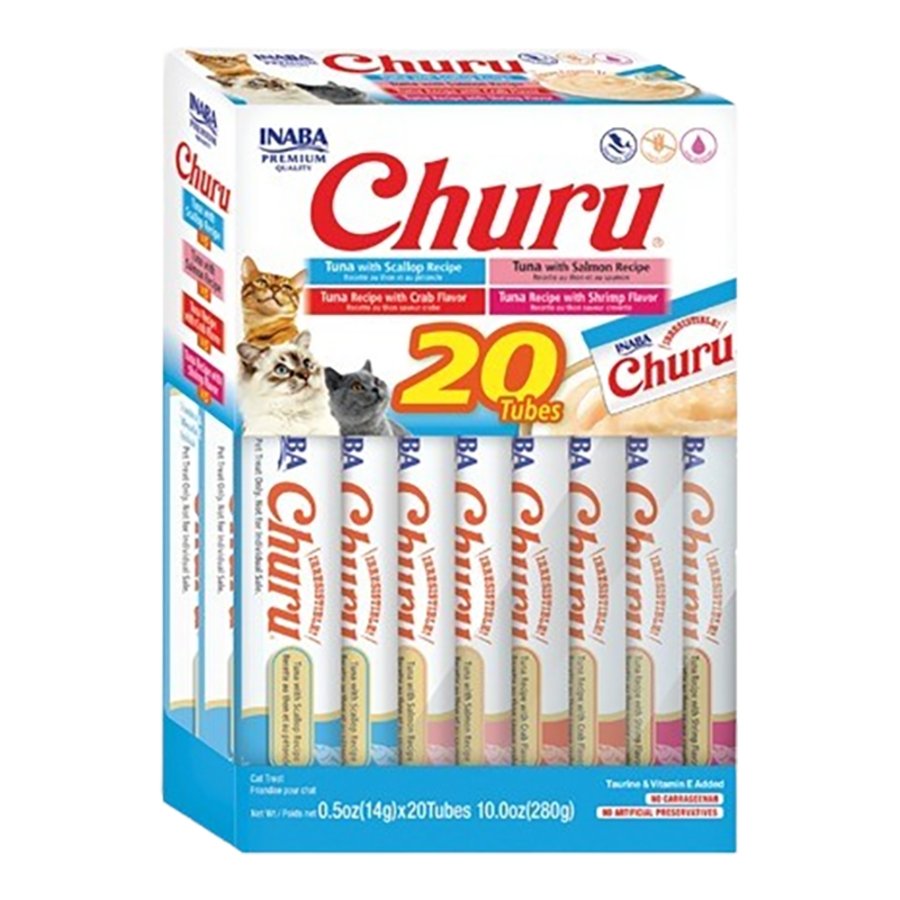 Inaba Churu Creamy Purée Tuna Seafood Variety Pack Lickable Cat Treats 0.5-oz Tubes 20 Count
