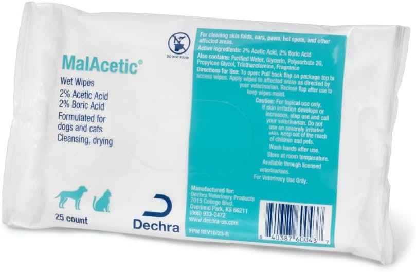 Dechra MalAcetic Wet Wipes for Dogs & Cats 25 Count