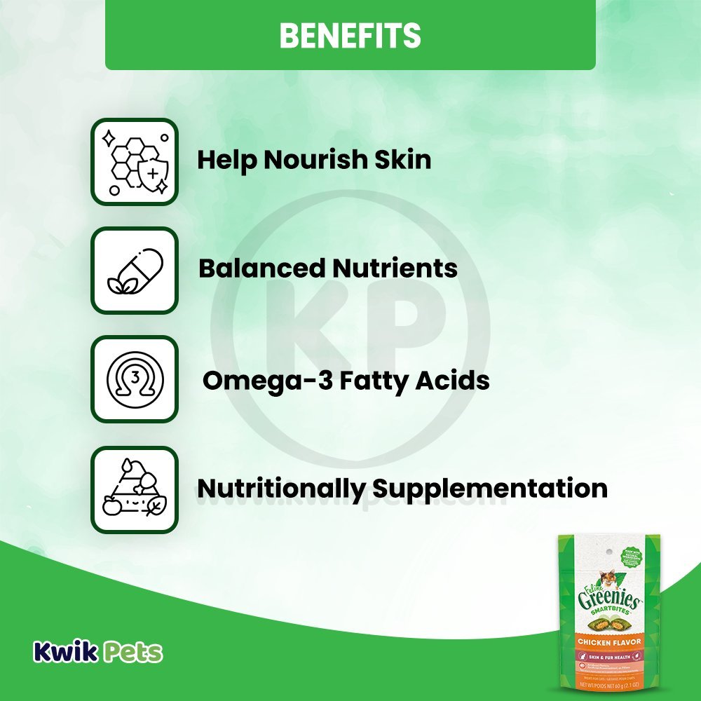 Benefits - Greenies Feline Smartbites Healthy Skin & Fur Health Cat Treats Chicken 2.1-oz