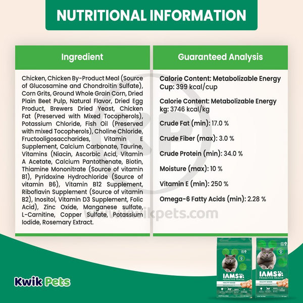 Nutritional Information - IAMS Proactive Health Senior Dry Cat Food Chicken 7-lb