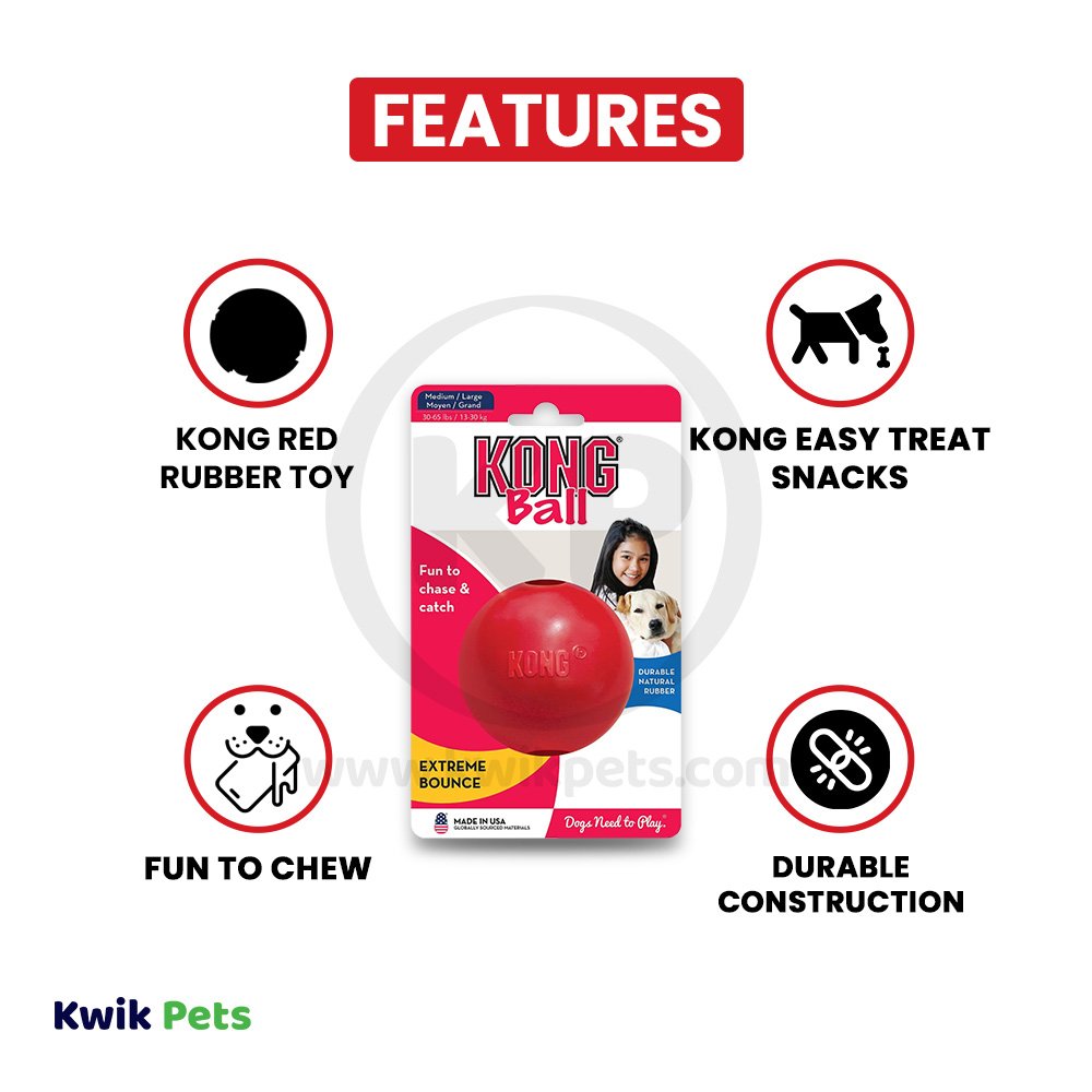 KONG Ball Dog Toy Red Medium/Large, Kwik Pets