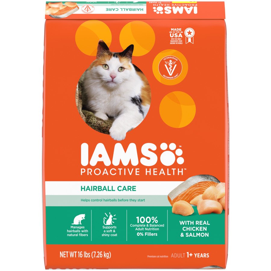 IAMS Proactive Health Hairball Care Adult Dry Cat Food Chicken &  Salmon 16-lb, Kwik Pets
