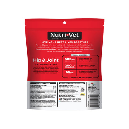 Back of Nutri-Vet Hip & Joint Extra Strength Chicken & Cheese Soft Chews For Dogs 60 Count 4.2-oz