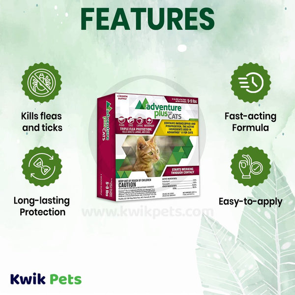 Promika Adventure Plus 4-Month Supply Flea & Tick Prevention for Cats between 5-9 lbs 4 Count, Kwik Pets