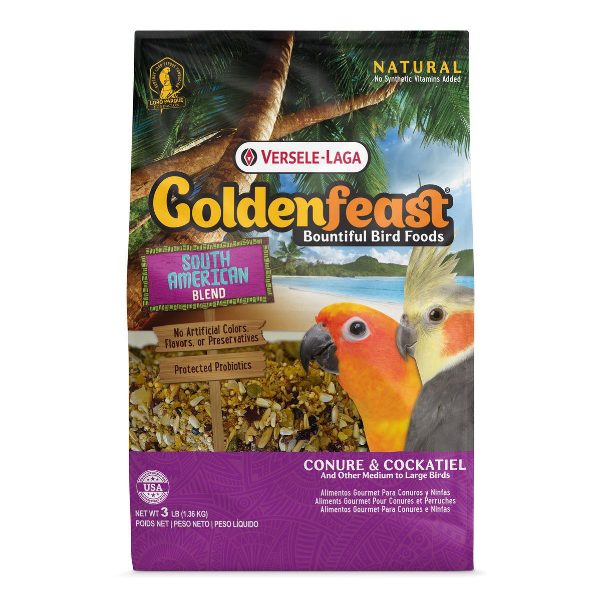 Versele-Laga Goldenfeast South American Blend Conure & Cockatiel Bird Food 3-lb