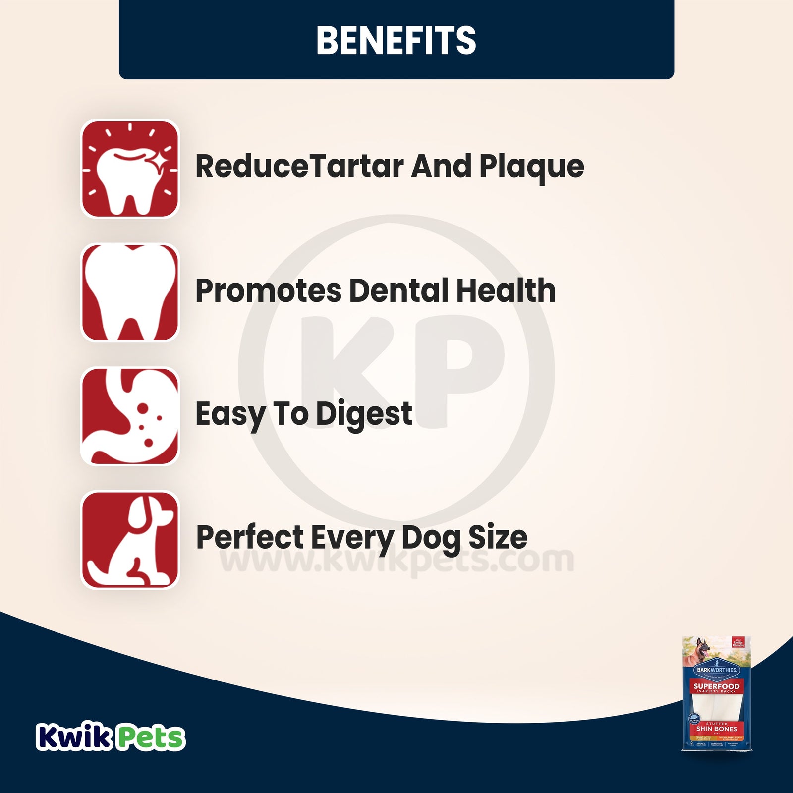 Benefits of Barkworthies Dog stuffed shin bone peanut butter large 10 count