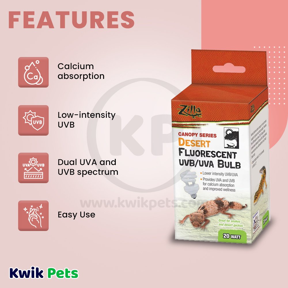 Zilla Canopy Series Fluorescent UVB/UVA Bulbs Desert 20 W, Zilla
