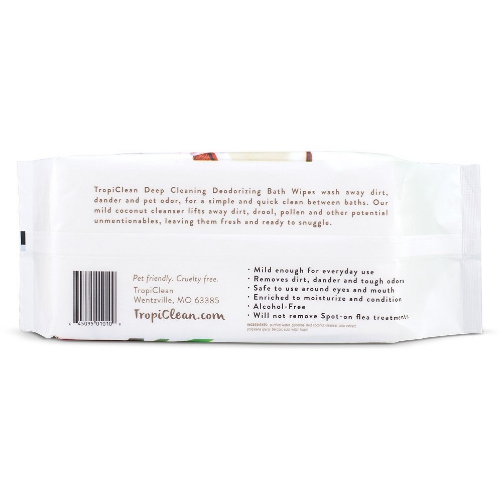 TropiClean Berry + Coconut Tushy & Paw Wipes for Dogs & Cats 100 Count