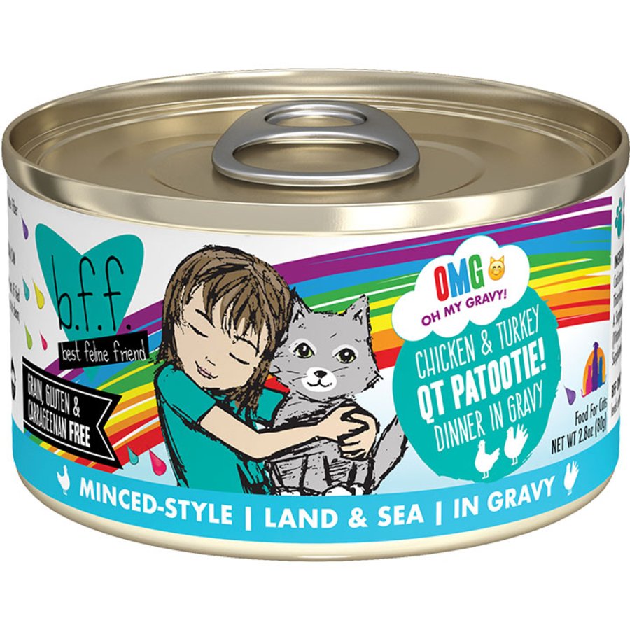 Weruva B.F.F. OMG Chicken & Turkey QT Patootie! Dinner in Gravy Wet Cat Food 2.8-oz, Kwik Pets
