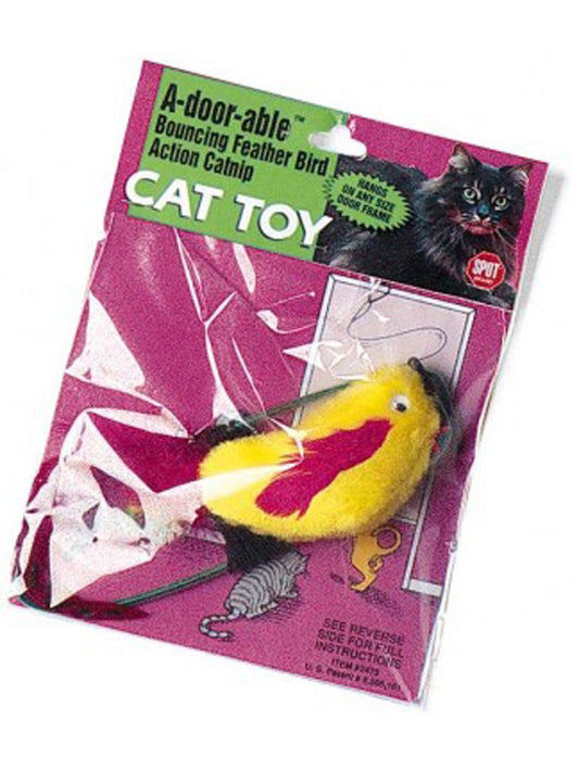 Spot A-Door-Able Bouncing Plush Bird with Feather Tail Cat Toy Multi-Color, 4.5 in, Spot