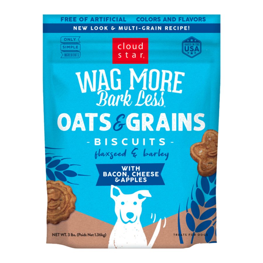 Cloud Star Wag More Bark Less Oats & Grains Biscuits with Bacon, Cheese & Apples Crunchy Dog Treats 3-lb