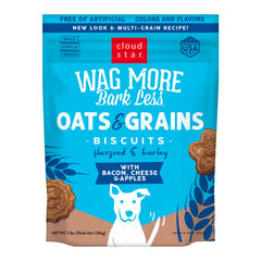 Cloud Star Wag More Bark Less Oats & Grains Biscuits with Bacon, Cheese & Apples Crunchy Dog Treats 3-lb