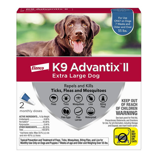 K9 Advantix II Dog Extra Large 55+lb Blue 2 Pack, Elanco