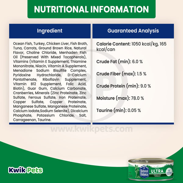 Nutritional Information - Natural Balance Pet Foods Original Ultra Canned Wet Cat Food Ocean Fish Formula 3-oz