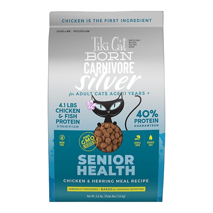 Tiki Pets Cat Born Carnivore Silver Senior Health Dry Cat Food Chicken & Herring Meal Recipe