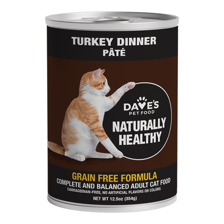Dave's Pet Food Naturally Healthy Grain Free Wet Adult Cat Food Turkey Dinner Paté 12.5-oz, Kwik Pets
