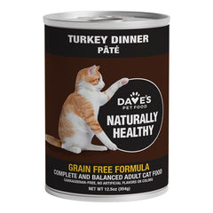 Dave's Pet Food Naturally Healthy Grain Free Wet Adult Cat Food Turkey Dinner Paté 12.5-oz
