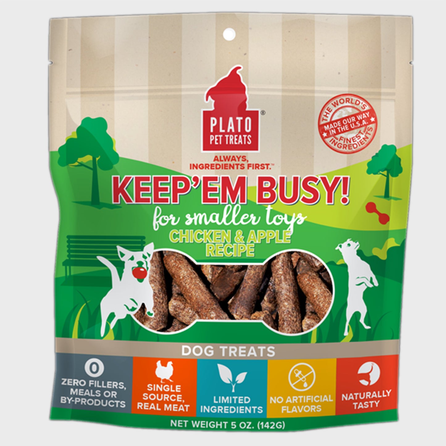 Plato Keep 'Em Busy Chicken & Apple Dog Treats Small 5-oz, Plato