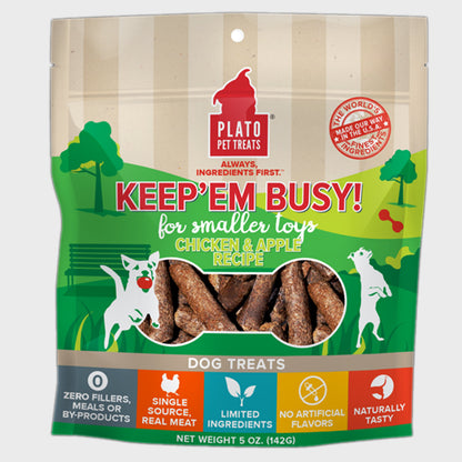 Plato Keep 'Em Busy Chicken & Apple Dog Treats Small 5-oz, Plato