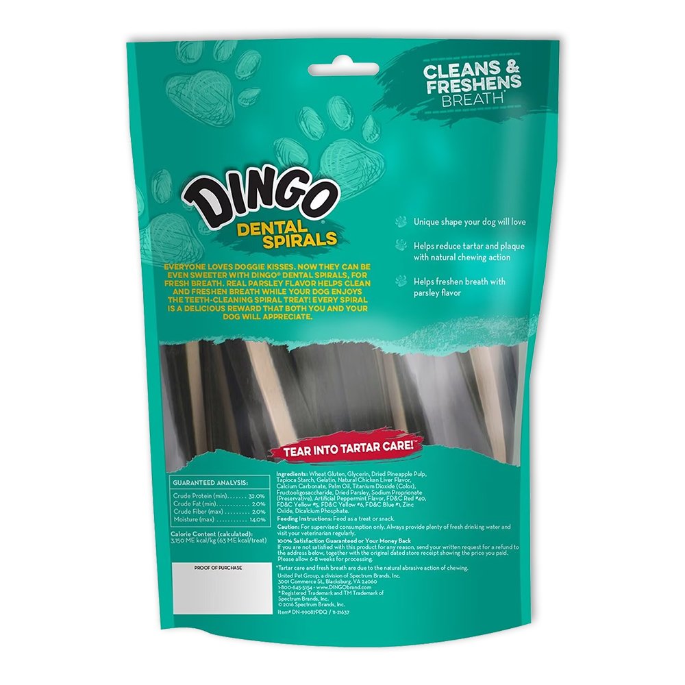 Dingo Dental Spiral Treats Parsley and Peppermint Dental Stick For Dog 5 in. 7 ct, Dingo
