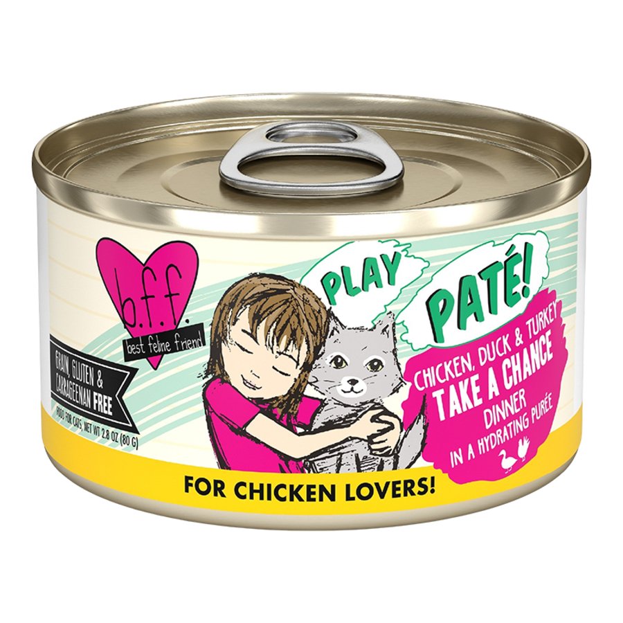 Weruva B.F.F. PLAY Paté Chicken, Duck & Turkey Take A Chance Dinner in a Hydrating Purée Wet Cat Food 2.8-oz, Kwik Pets