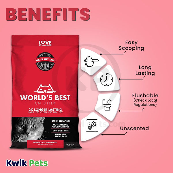 Benefits - World's Best Cat Litter Multiple Cat Unscented Formula 15-lb