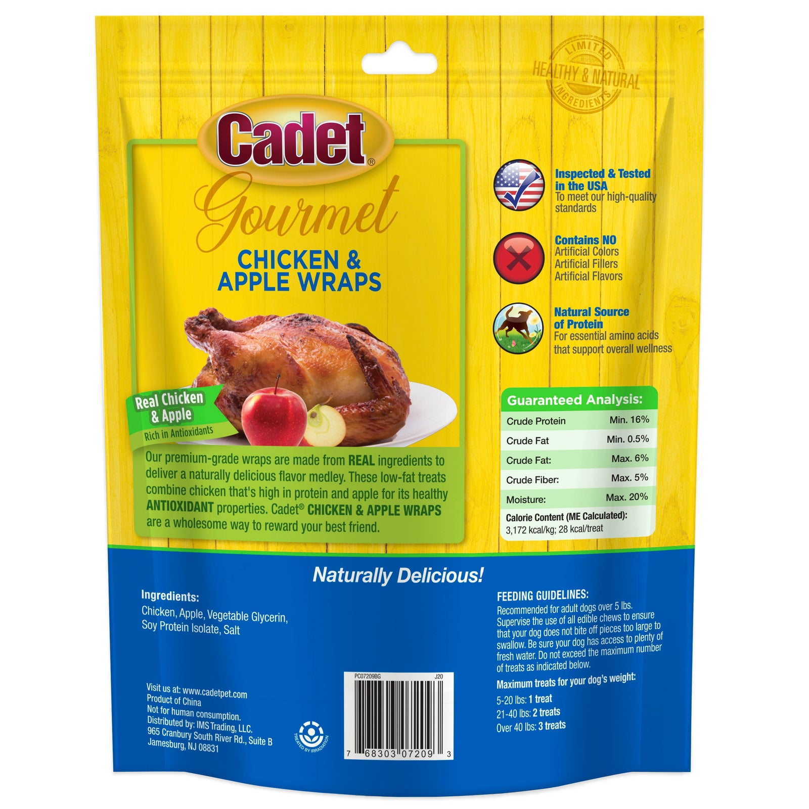 Back of Cadet Gourmet Chicken & Apple Wrapped Dog Treats 14-oz