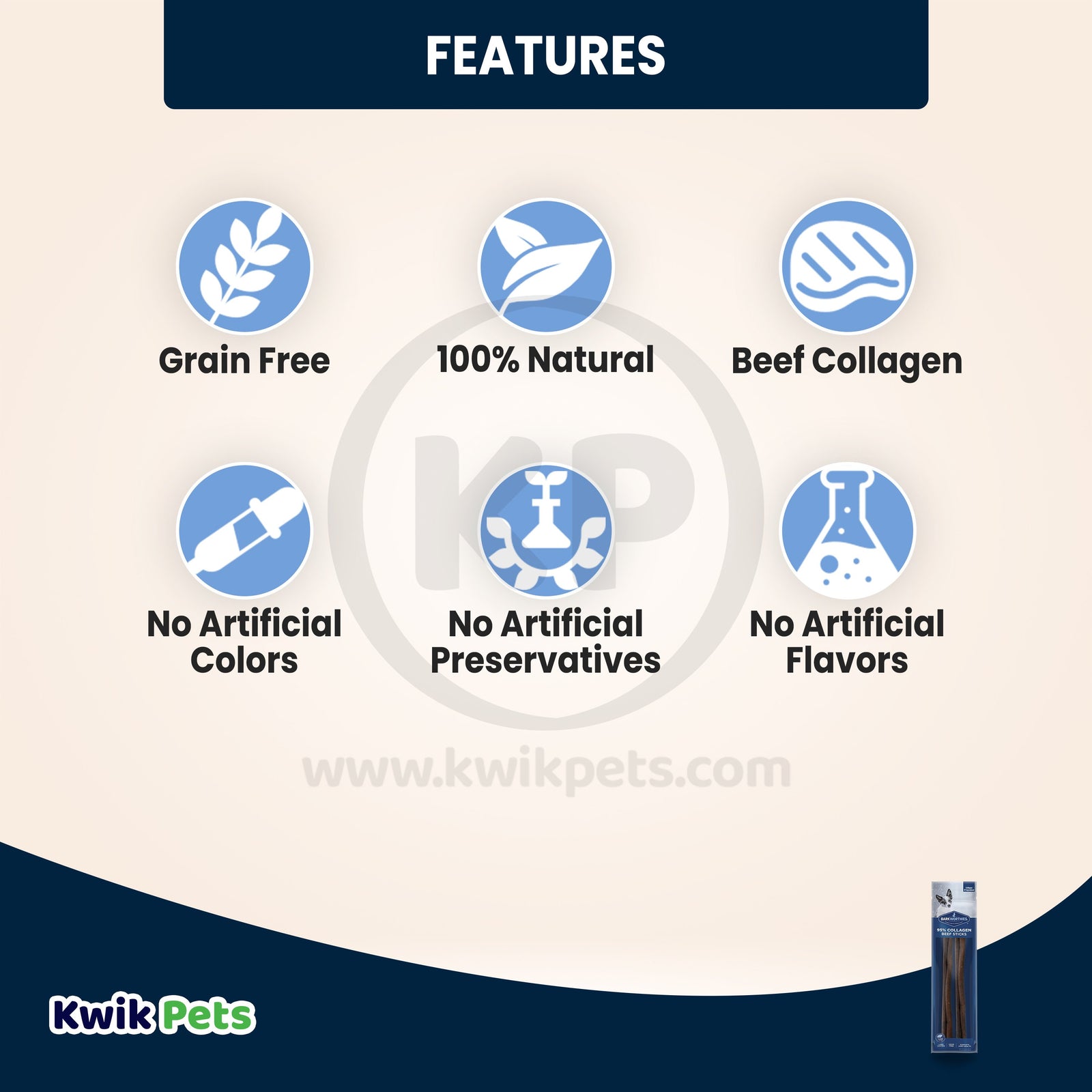 Barkworthies 12" Beef Collagen Daily Health Boost Dog Sticks 2 Count 2.8-oz, Kwik Pets