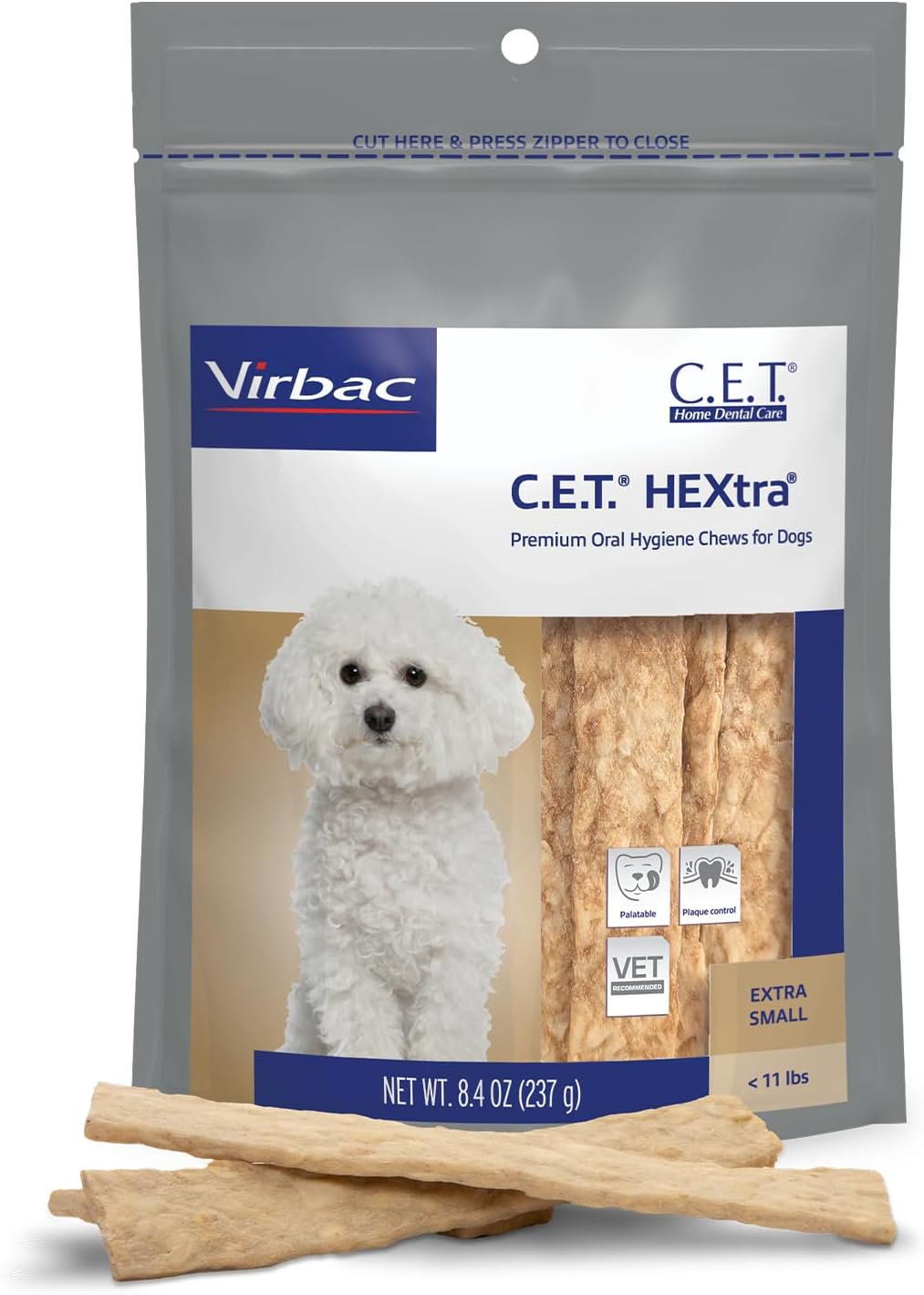 Virbac C.E.T. HEXtra Premium Dental Chews for Dogs Extra Small 8.4-oz