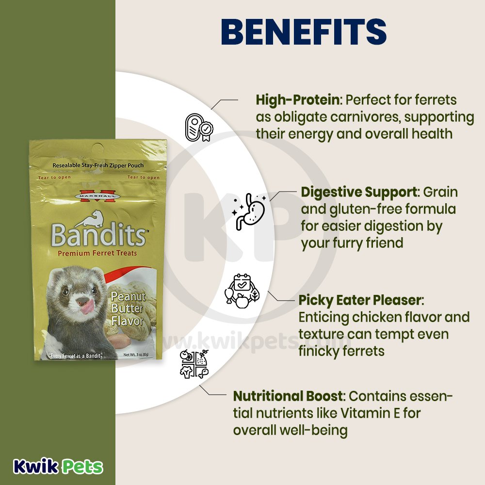 Marshall Pet Products Bandits Ferret Treat Peanut Butter 3-oz, Kwik Pets