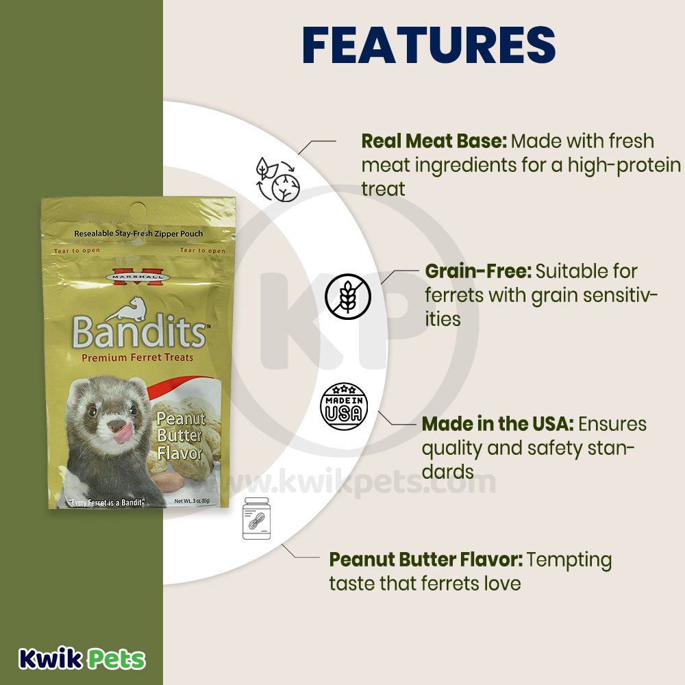 Marshall Pet Products Bandits Ferret Treat Peanut Butter 3-oz, Kwik Pets