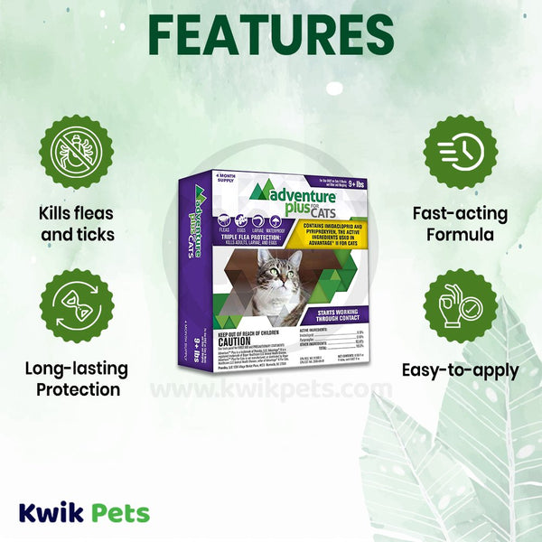 Promika Adventure Plus 4-Month Supply Flea & Tick Prevention for Cats Over 9-lbs 4 Count, Kwik Pets