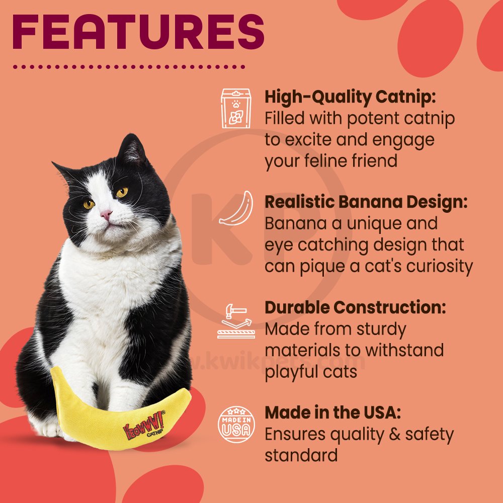 Features of Yeowww! Banana Catnip Cat Toy Yellow 7-in