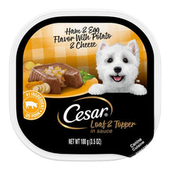 Cesar Loaf & Topper in Sauce Adult Wet Dog Food Ham & Egg w/Potato & Cheese 3.5-oz