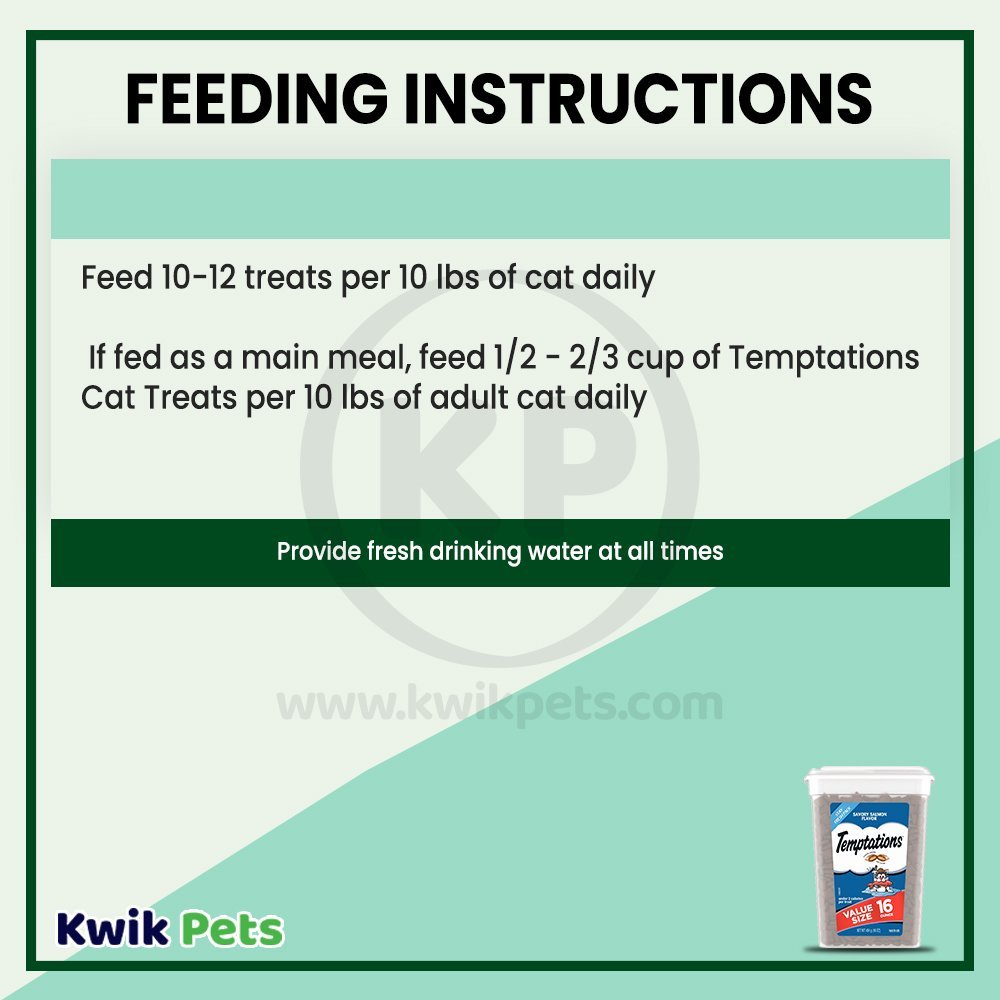 Feeding Instruction - Temptations Classics Crunchy & Soft Adult Cat Treats Savory Salmon 16-oz