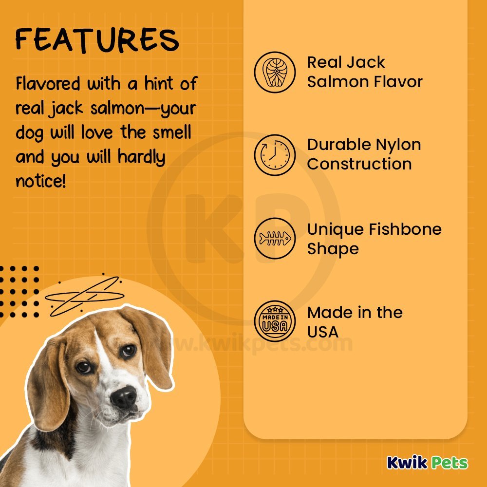 Benebone Jack Salmon Fishbone Dog Chew Toy Medium, Kwik Pets