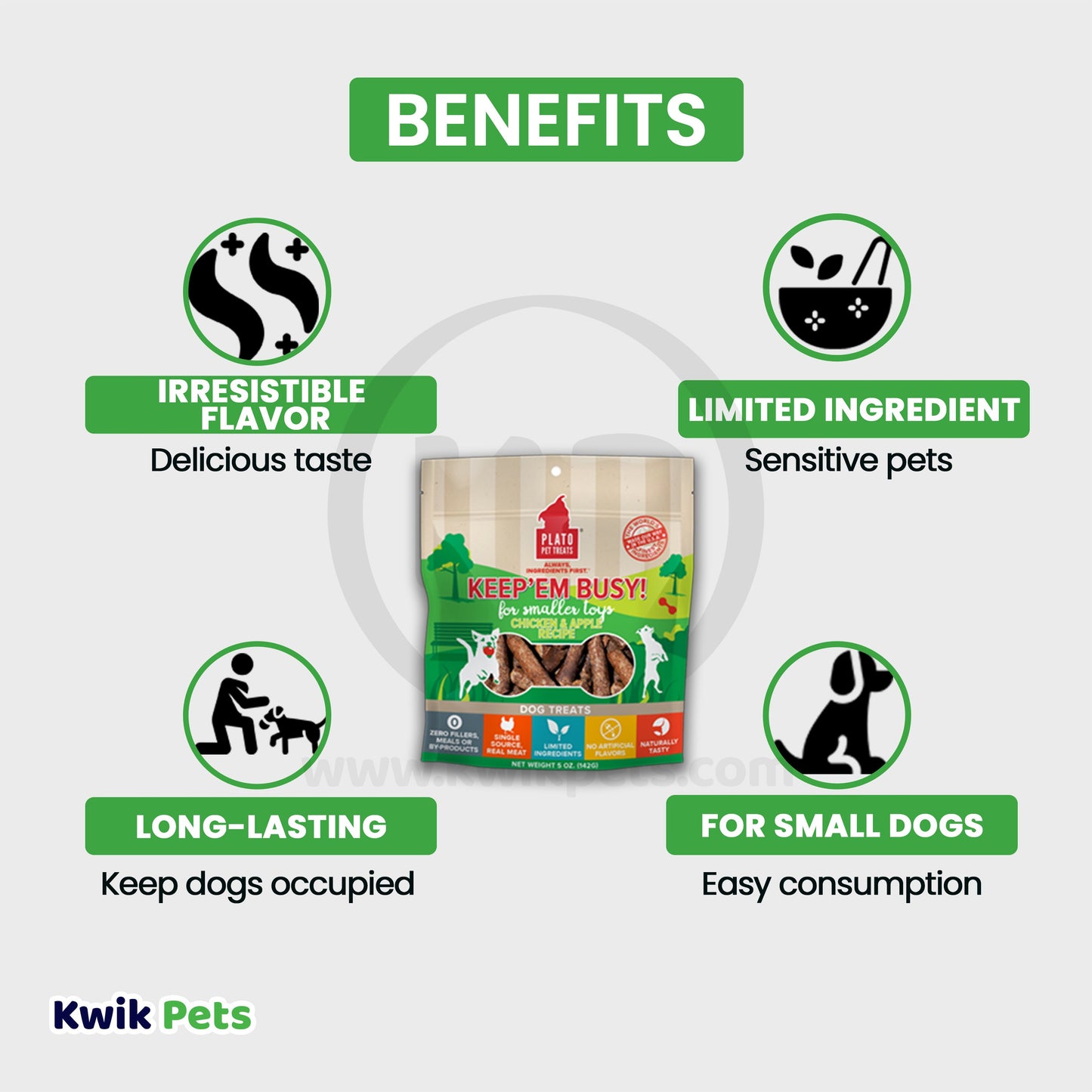 Plato Keep 'Em Busy Chicken & Apple Dog Treats Small 5-oz, Plato