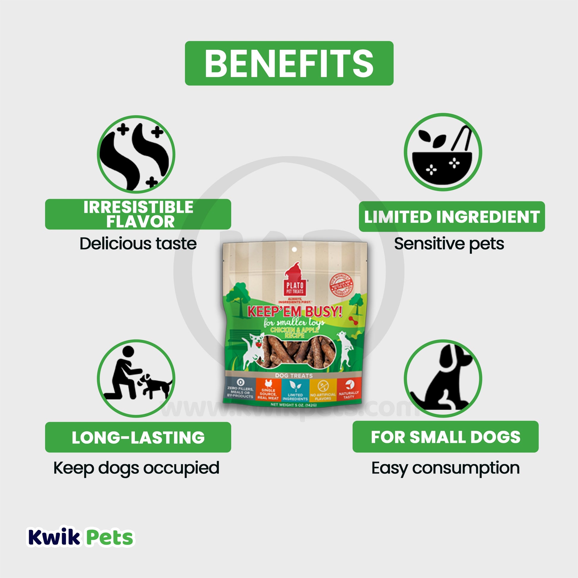Plato Keep 'Em Busy Chicken & Apple Dog Treats Small 5-oz, Plato