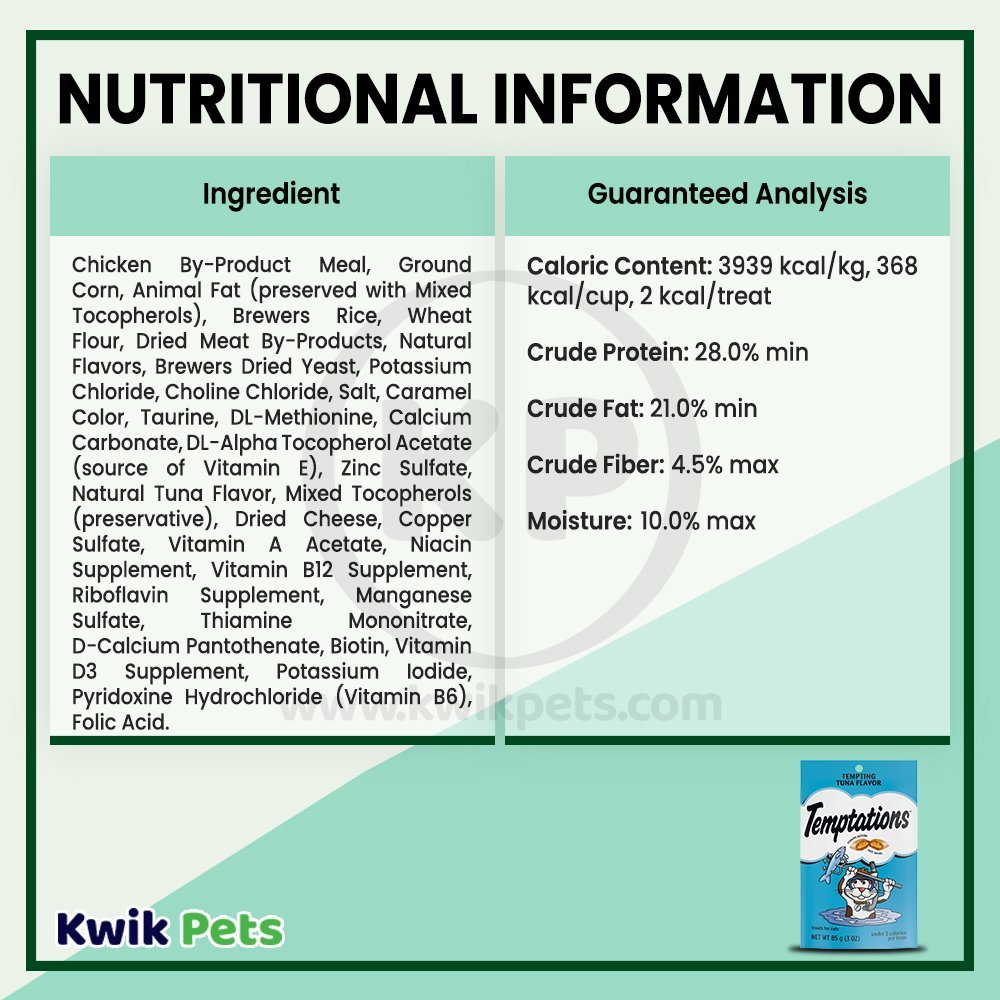 Nutritional Information - Temptations Classics Crunchy & Soft Adult Cat Treats Tempting Tuna 3-oz